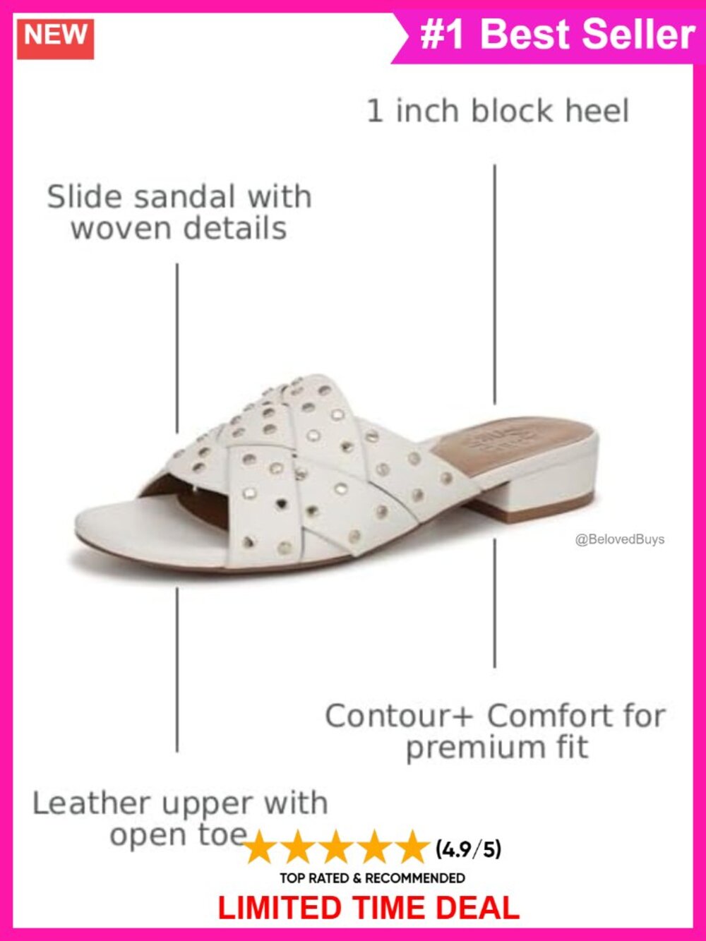Naturalizer Morena Slide Sandals Leather Open Toe Block Heel Slip On - Picture 2 of 6